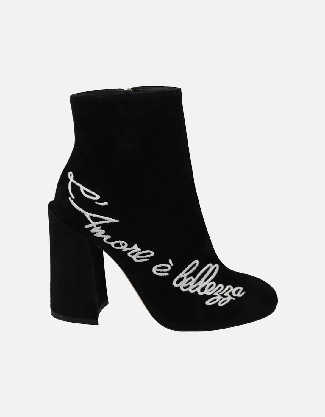 Ankle High Lambskin Suede Boots with Embroidery Women - Black, 7 of 6