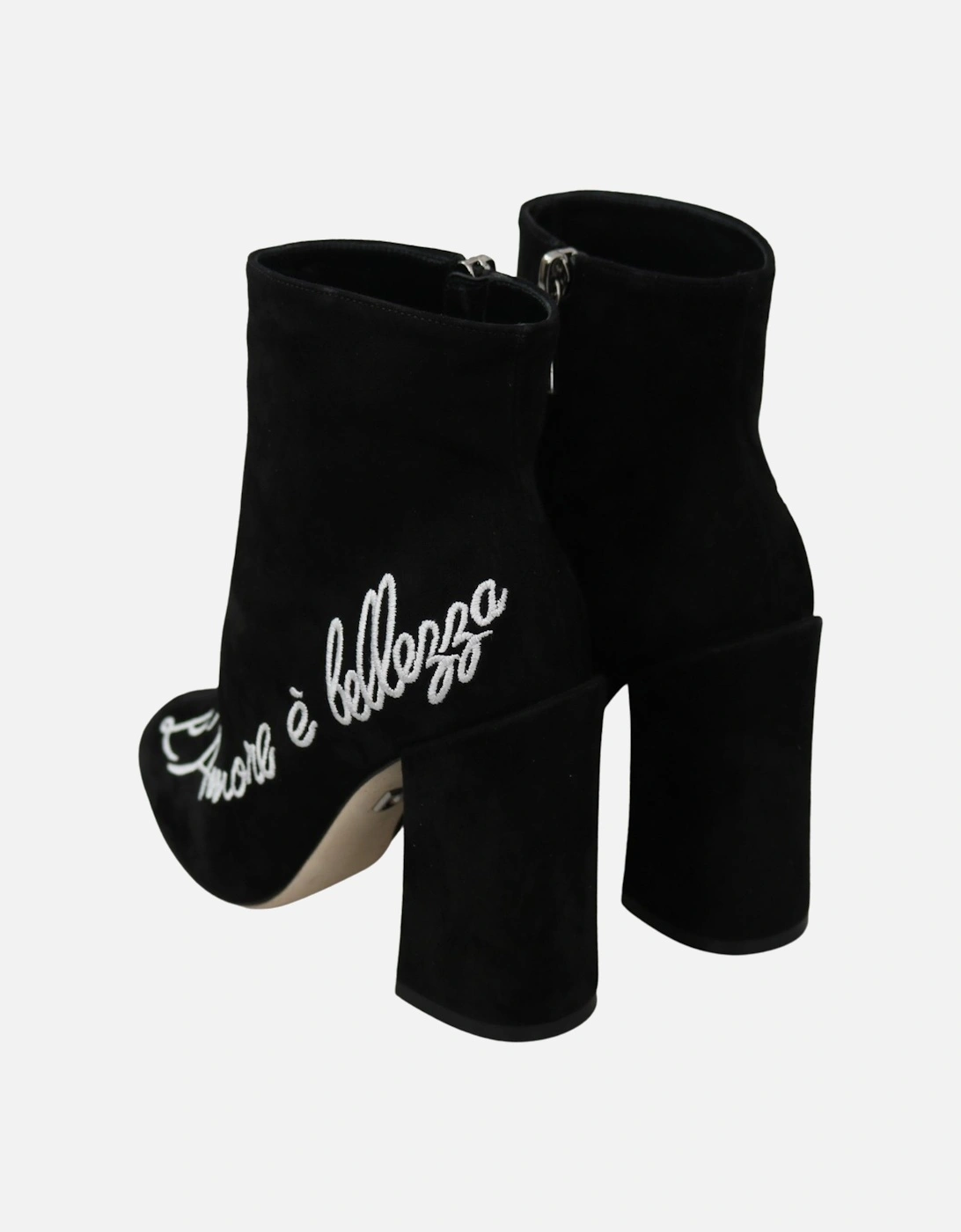 Ankle High Lambskin Suede Boots with Embroidery Women - Black