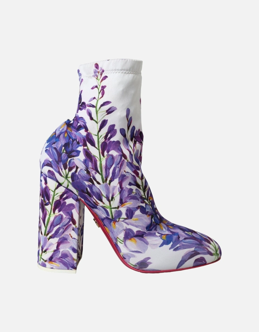 Floral Fabric Ankle Boots with Leather Sole Women - White, 7 of 6