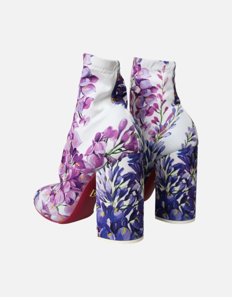 Floral Fabric Ankle Boots with Leather Sole Women - White
