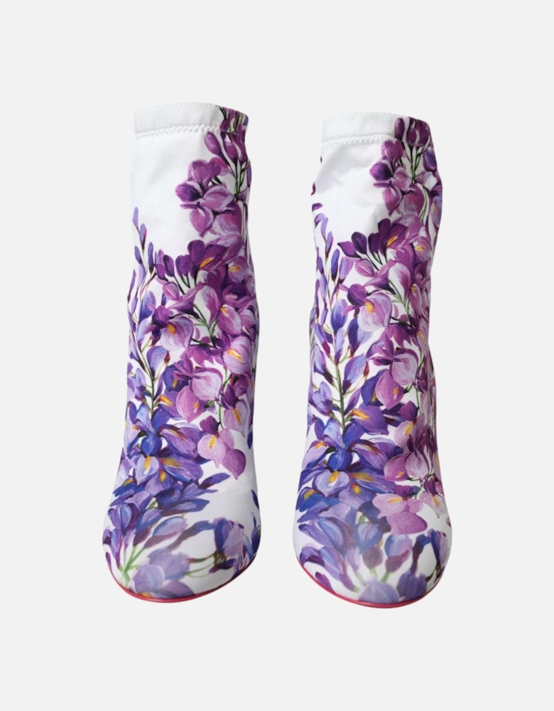 Floral Fabric Ankle Boots with Leather Sole Women - White