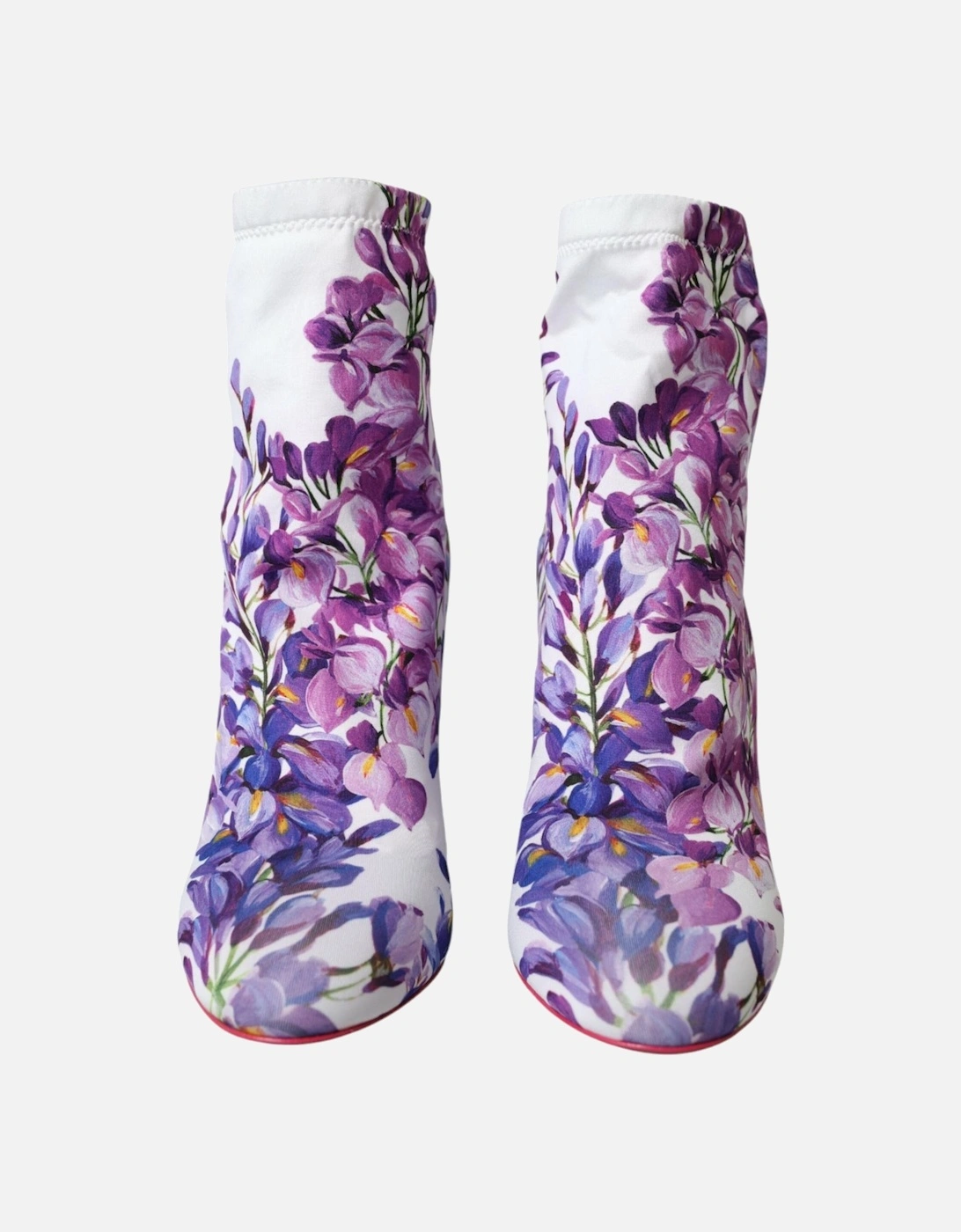 Floral Fabric Ankle Boots with Leather Sole Women - White