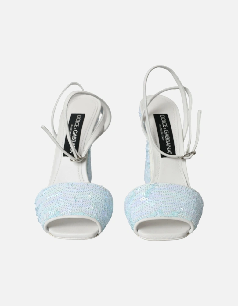 Sequined Heels Sandals with Buckle Closure Women - Light Blue