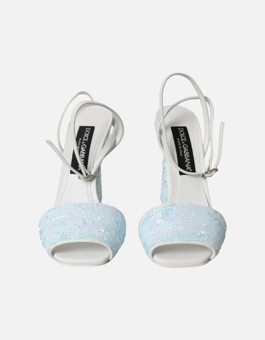 Sequined Heels Sandals with Buckle Closure Women - Light Blue