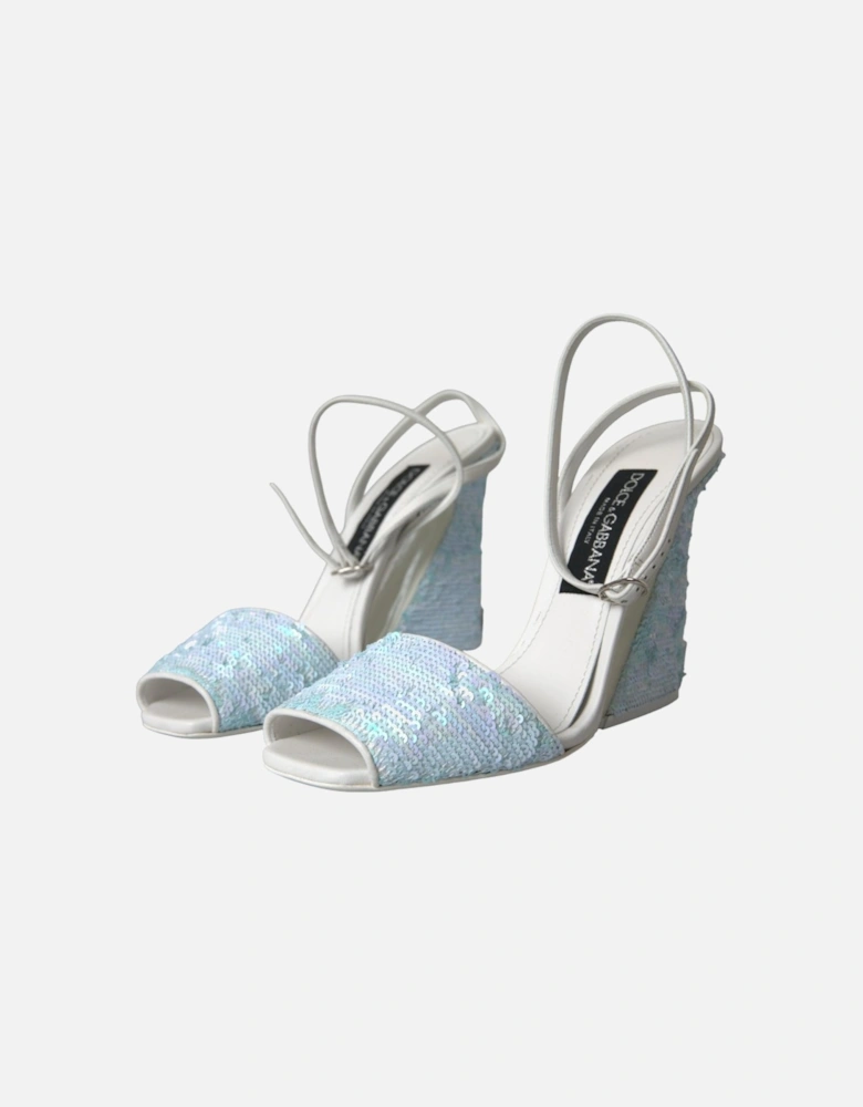 Sequined Heels Sandals with Buckle Closure Women - Light Blue
