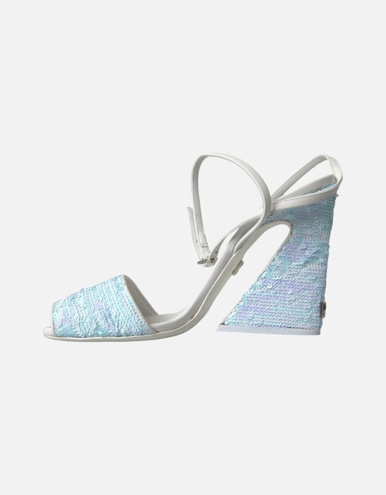 Sequined Heels Sandals with Buckle Closure Women - Light Blue