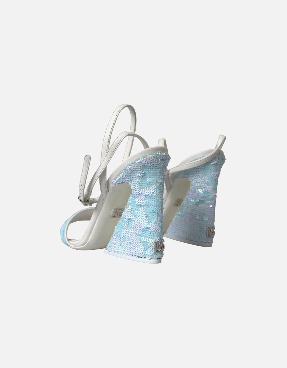 Sequined Heels Sandals with Buckle Closure Women - Light Blue
