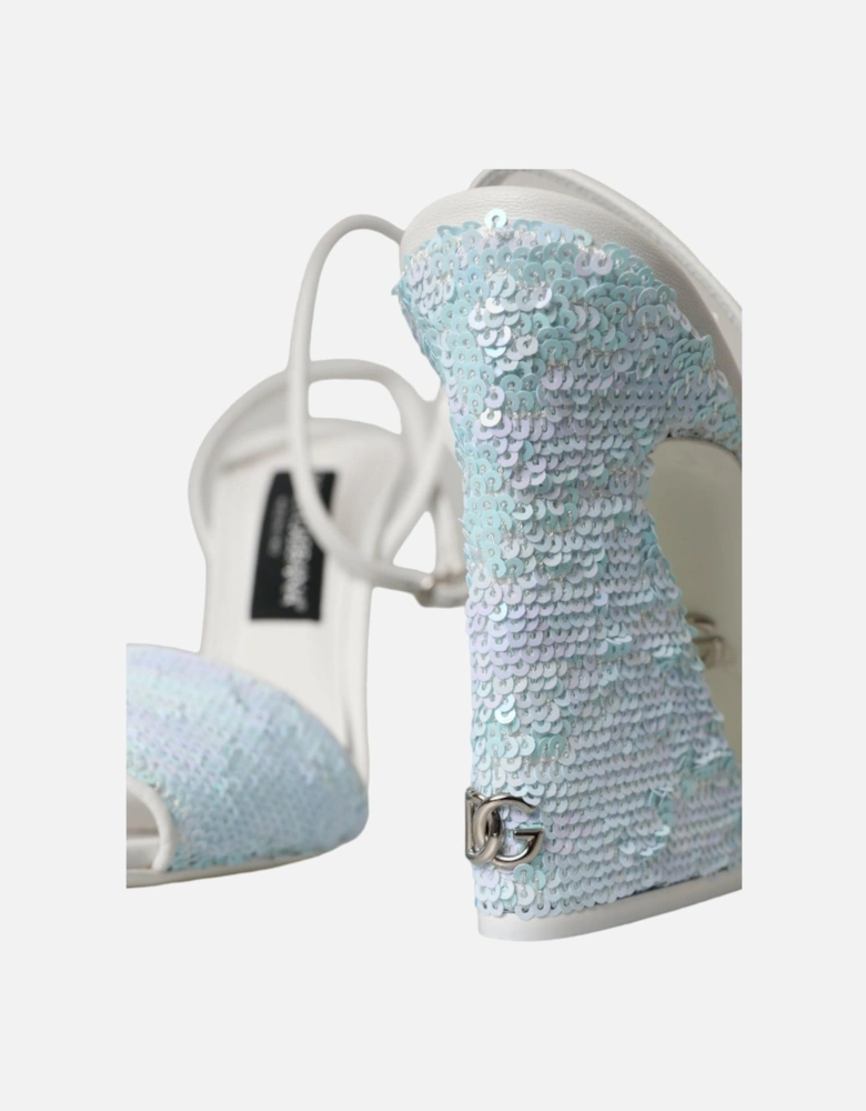 Sequined Heels Sandals with Buckle Closure Women - Light Blue
