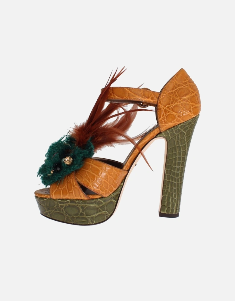 Orange Leather Crystal Platform Sandal Shoes Women