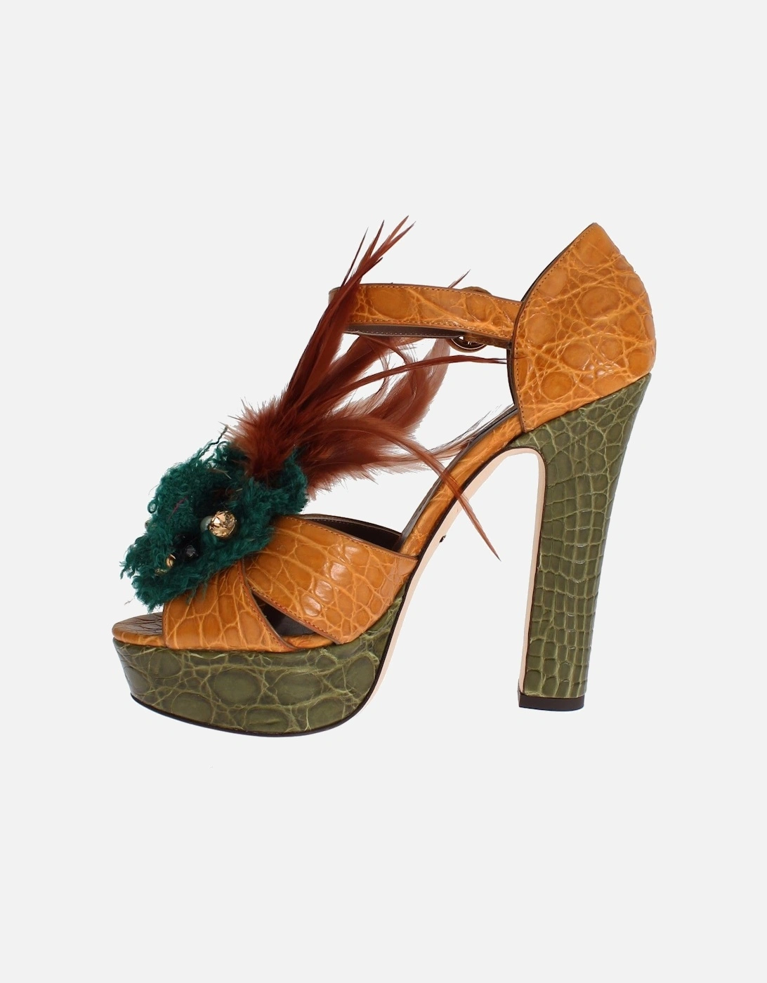 Orange Leather Crystal Platform Sandal Shoes Women