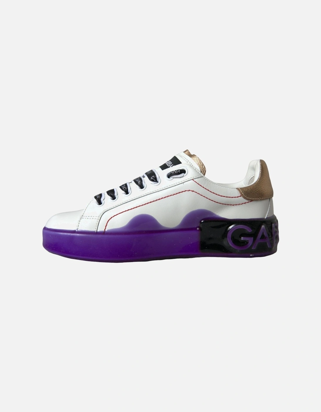 White Leather Sneakers with Gold and Purple Details Women