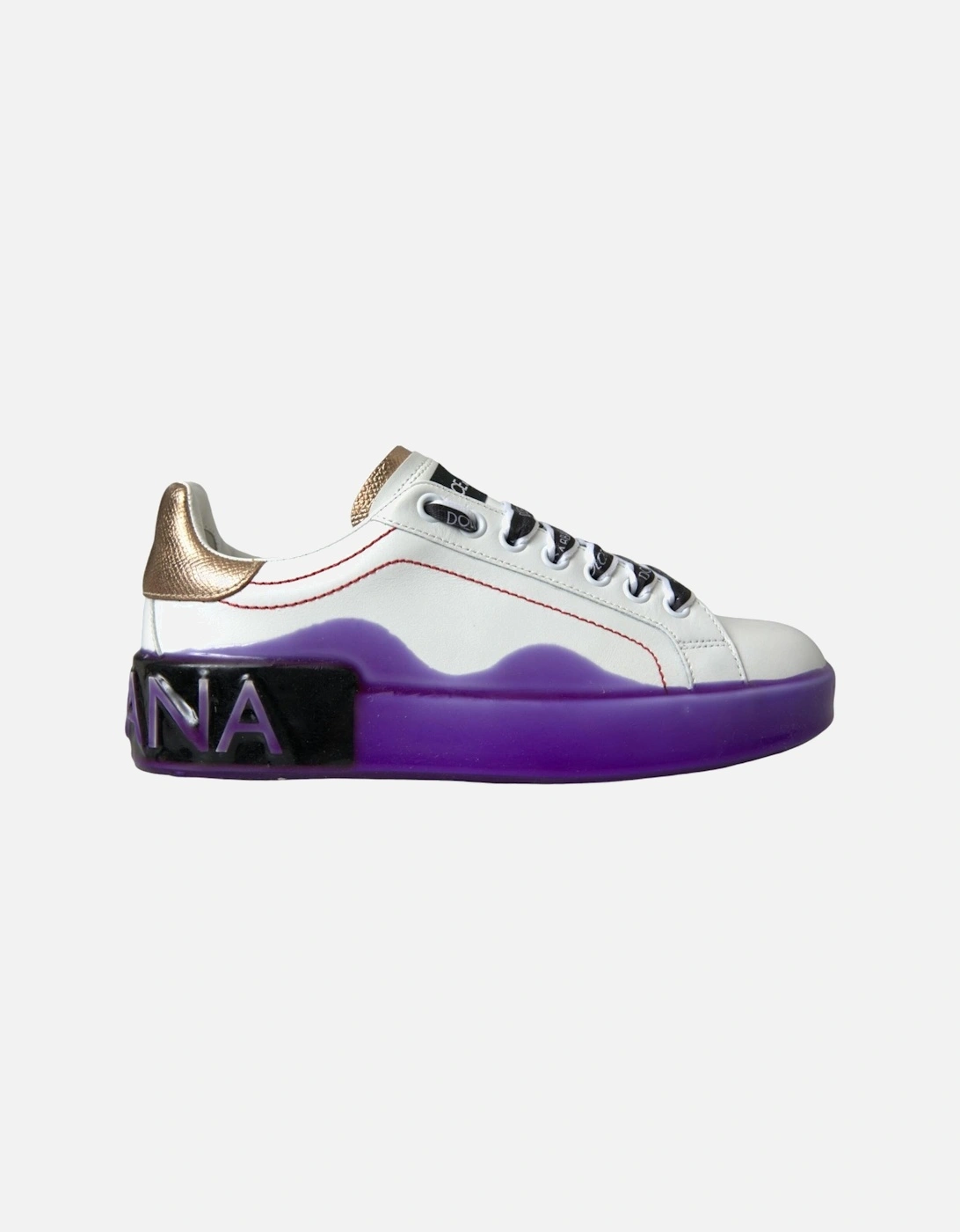 White Leather Sneakers with Gold and Purple Details Women, 7 of 6