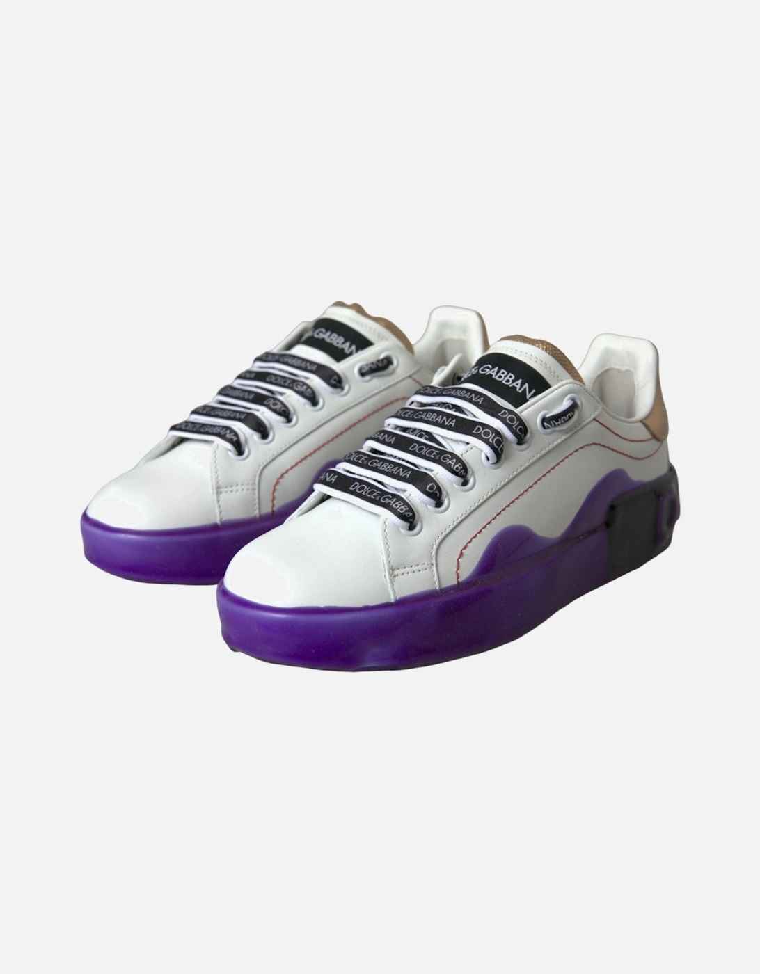 White Leather Sneakers with Gold and Purple Details Women