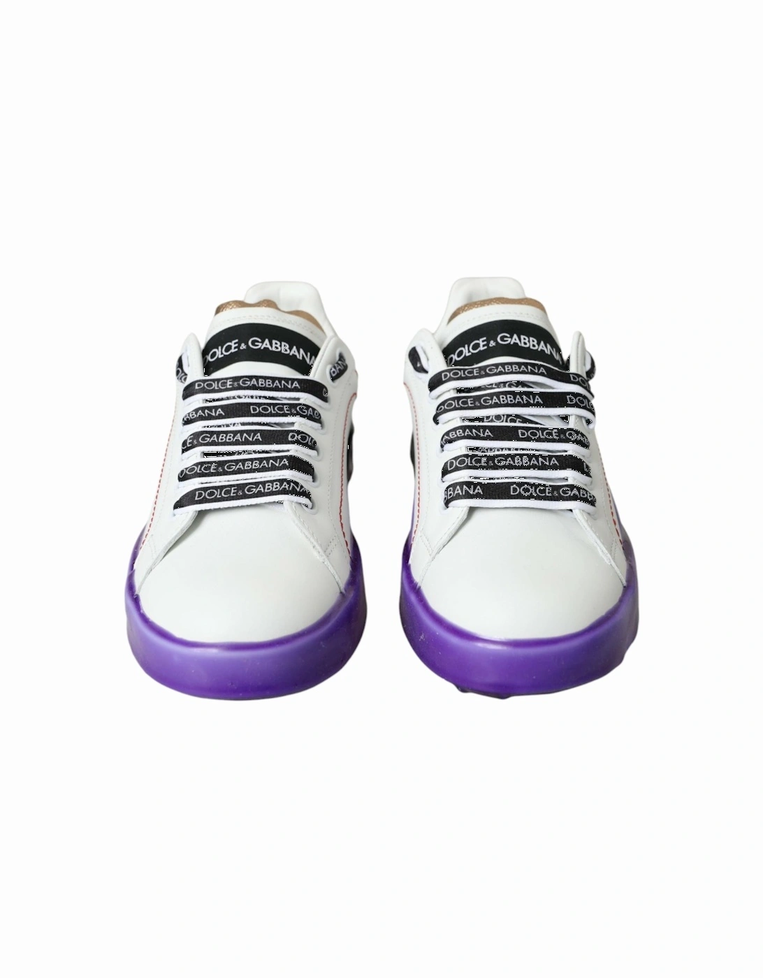 White Leather Sneakers with Gold and Purple Details Women