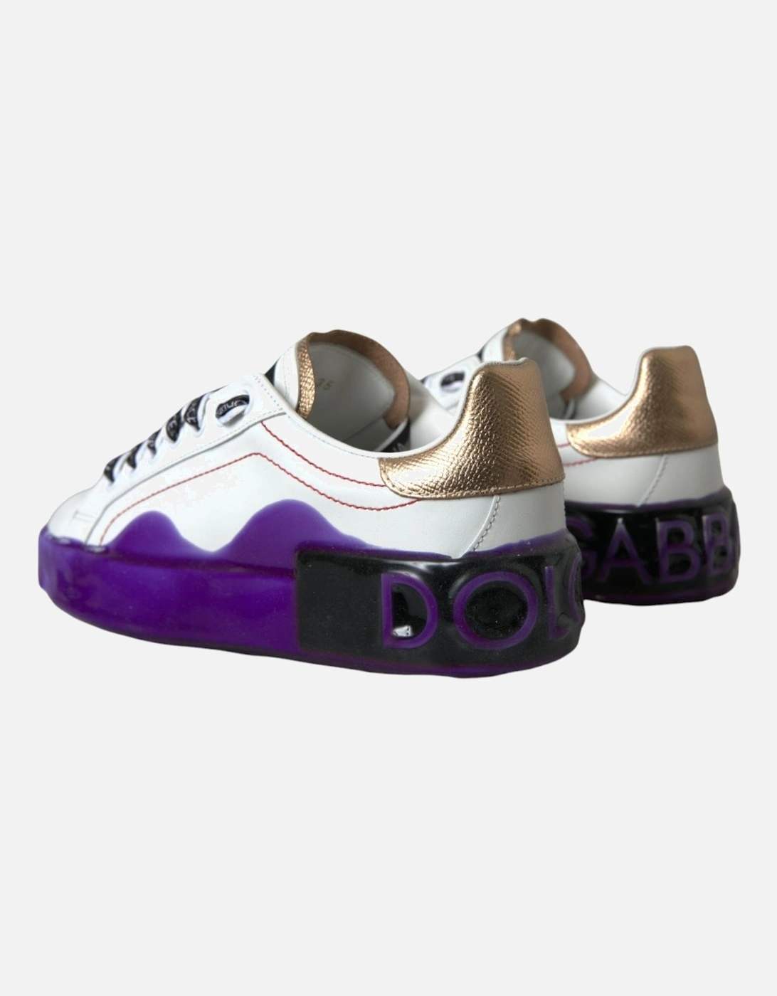 White Leather Sneakers with Gold and Purple Details Women