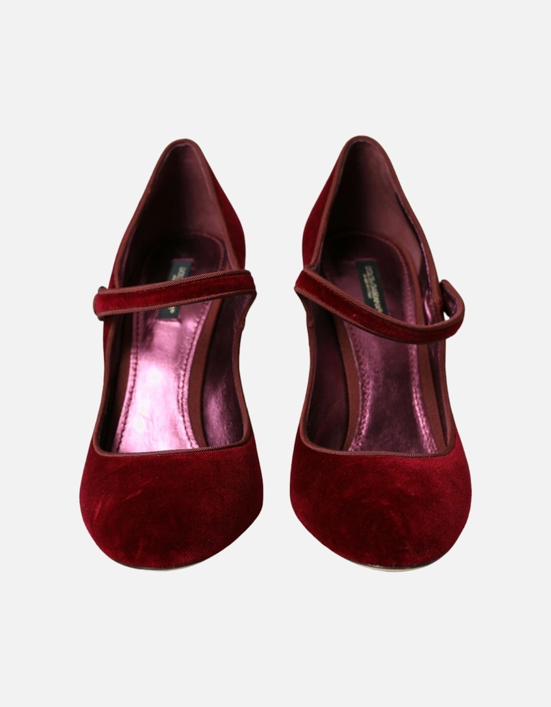 Bordeaux and Gold Velvet Mary Jane Pumps. Women - Burgundy