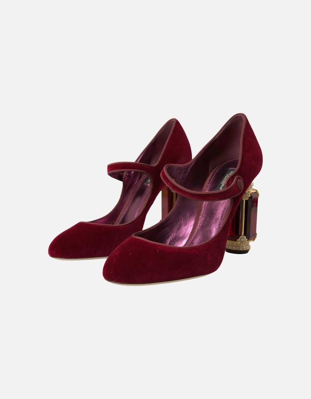 Bordeaux and Gold Velvet Mary Jane Pumps. Women - Burgundy