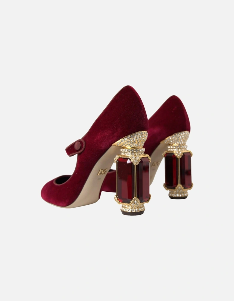 Bordeaux and Gold Velvet Mary Jane Pumps. Women - Burgundy