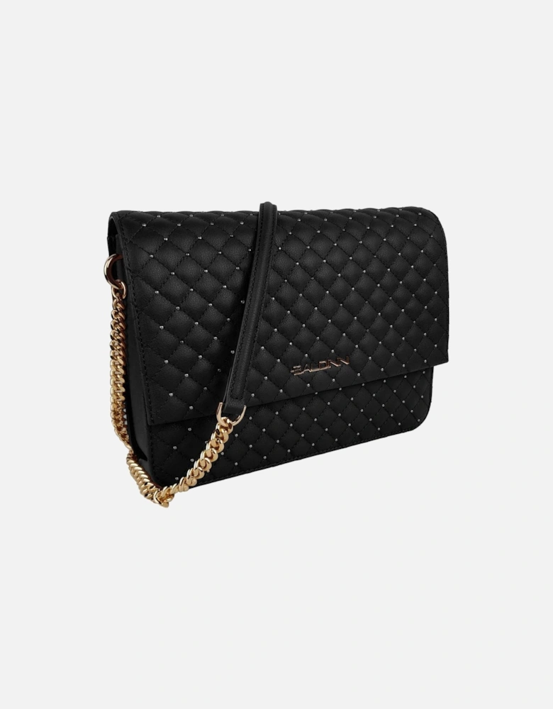 Quilted Calfskin Shoulder Bag with Studs and Chain Strap Women - Black