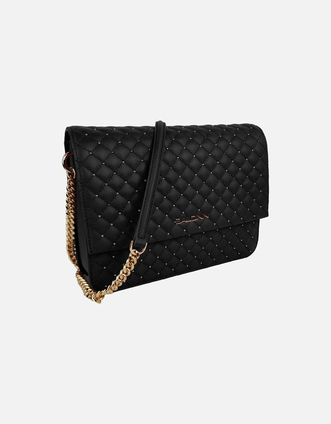 Quilted Calfskin Shoulder Bag with Studs and Chain Strap Women - Black