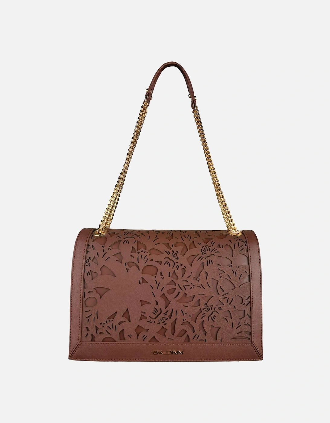 Floral Laser-Cut Calfskin Shoulder Bag with Chain Strap Women - Brown, 4 of 3