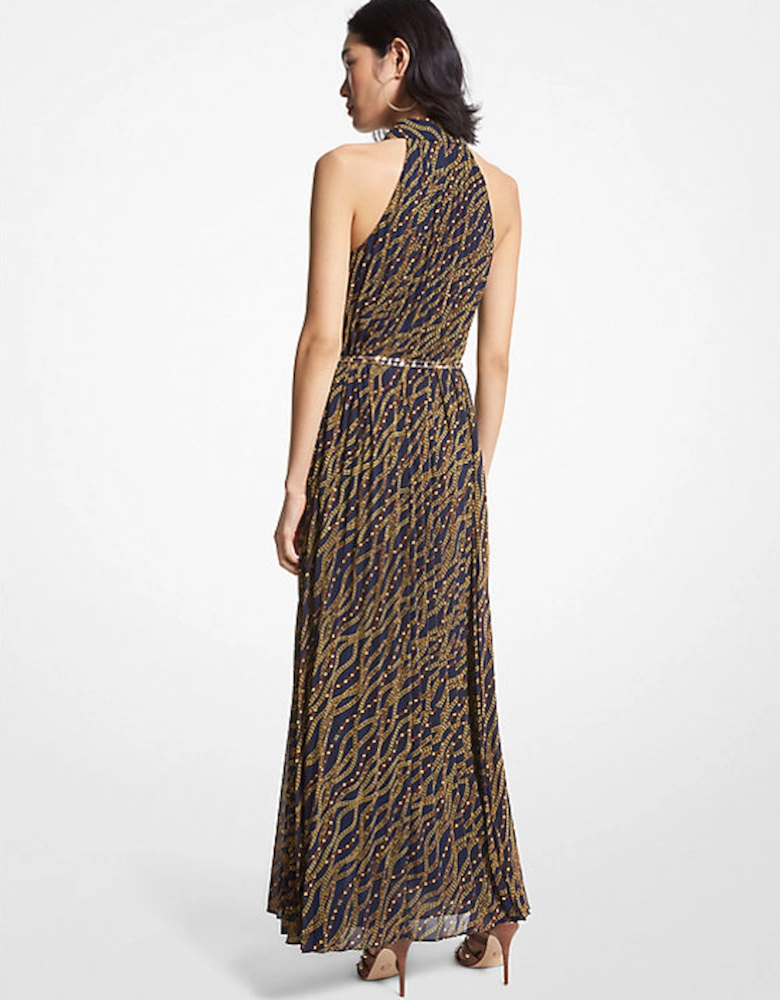 Status Print Georgette Halter Dress