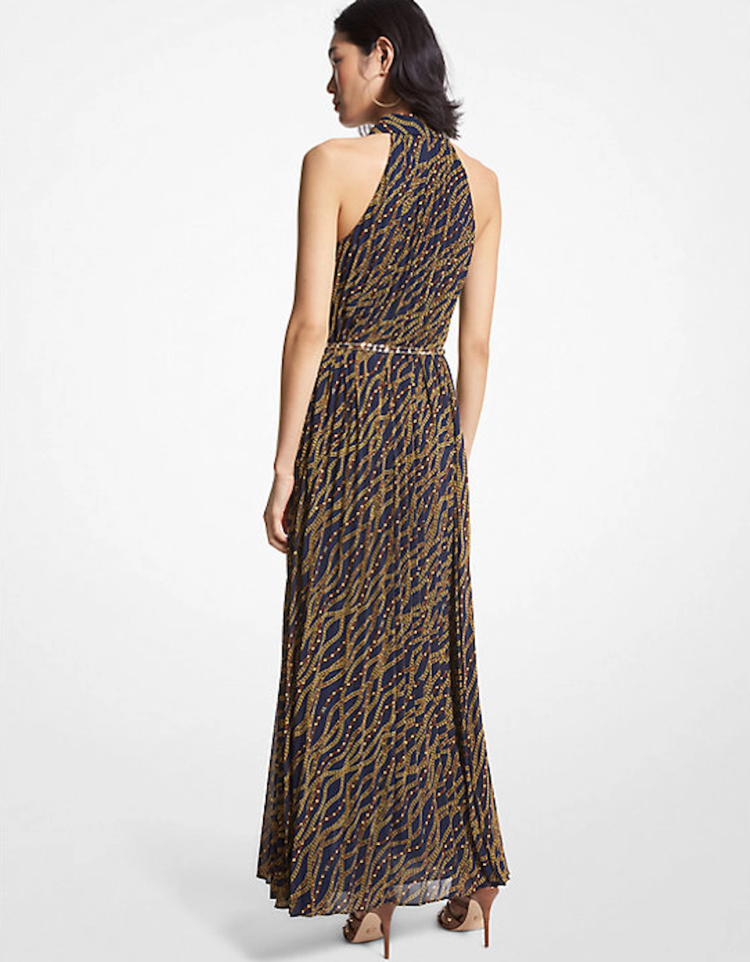 Status Print Georgette Halter Dress