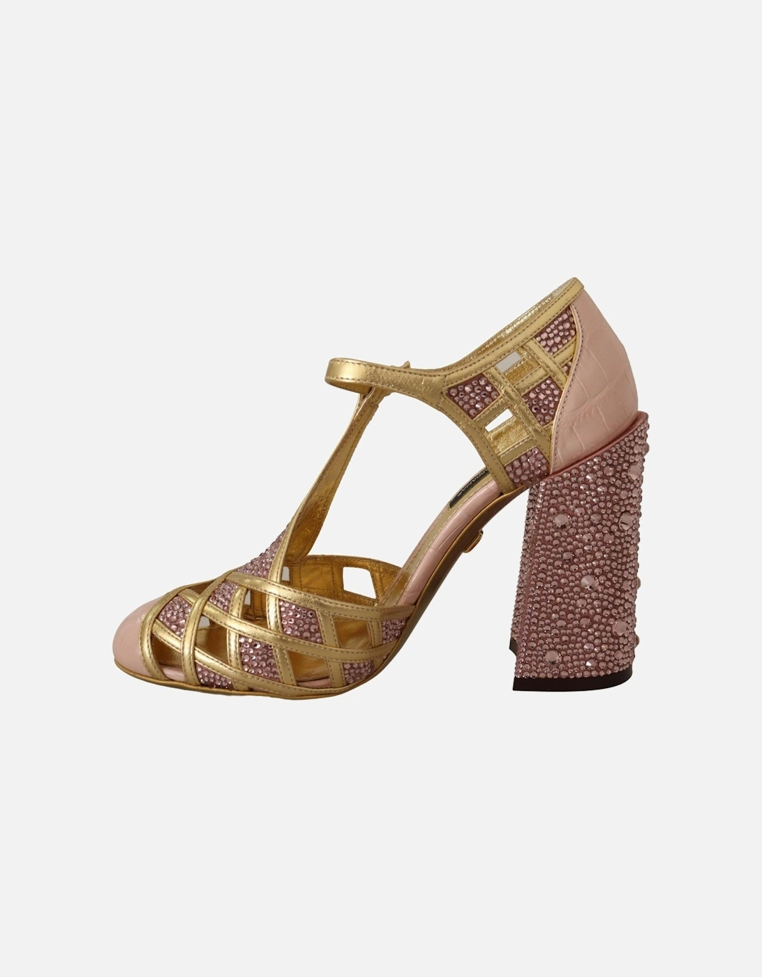 Crystal TStrap Pumps Gold Pink Women Sandals