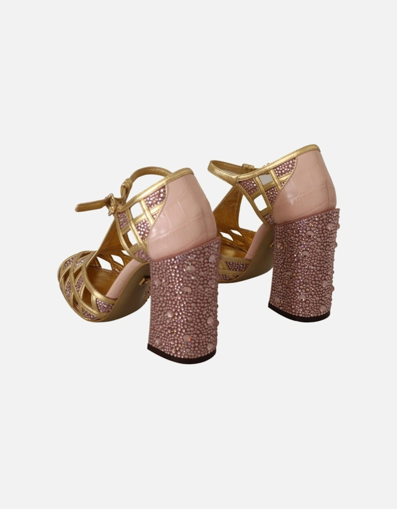 Crystal TStrap Pumps Gold Pink Women Sandals