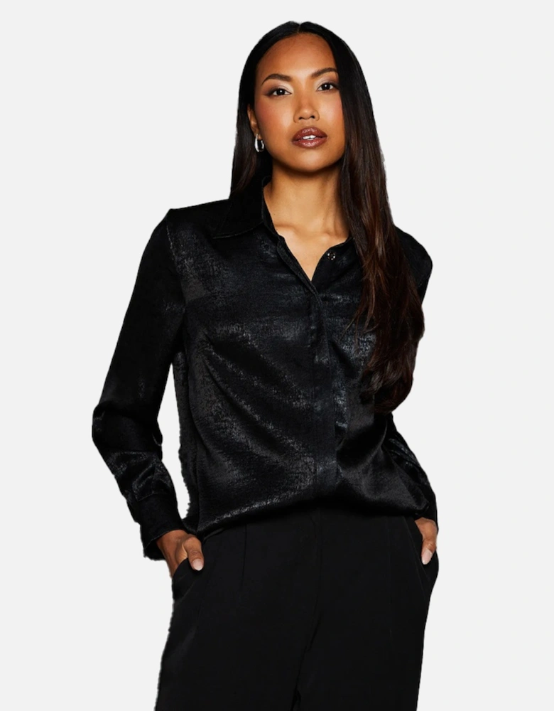 Womens/Ladies Metallic Collared Regular Shirt