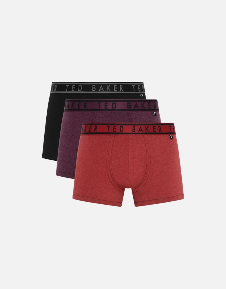 3-Pack Coloured Boxer Trunks, Black/Burgundy/Red