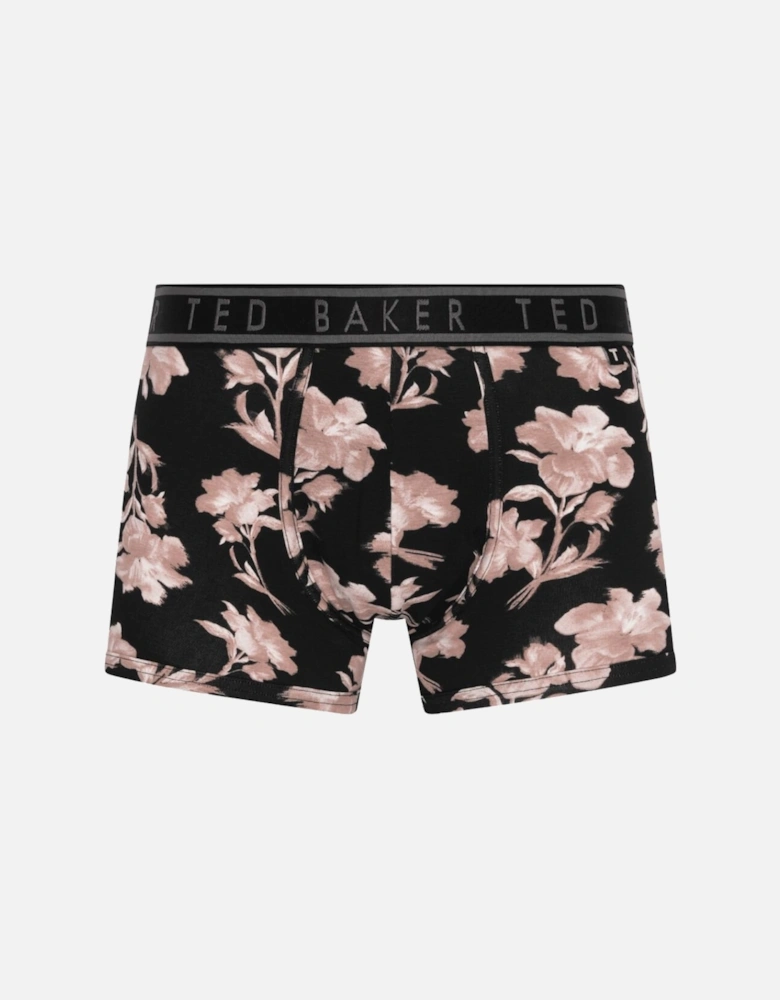 3-Pack Floral Print Boxer Trunks, Black/grey