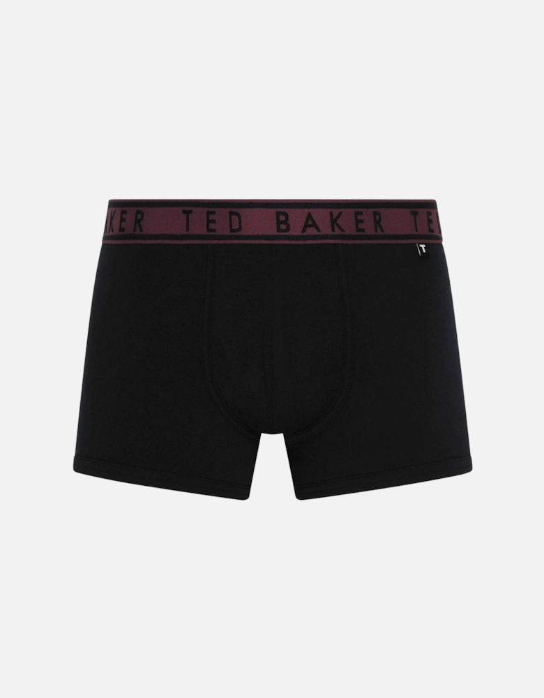 3-Pack Contrast Waistband Boxer Trunks, Black w/ burgundy/red/gingerbread