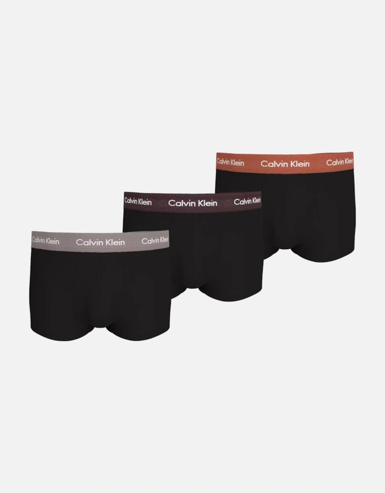 3-Pack Low-Rise Boxer Trunks, Black w/ fudge/rock/berry