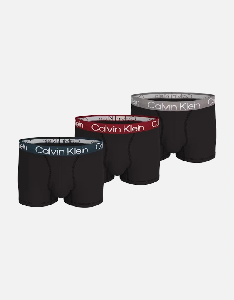 3-Pack Modern Structure Boxer Trunks, Black w/ navy/stone/berry