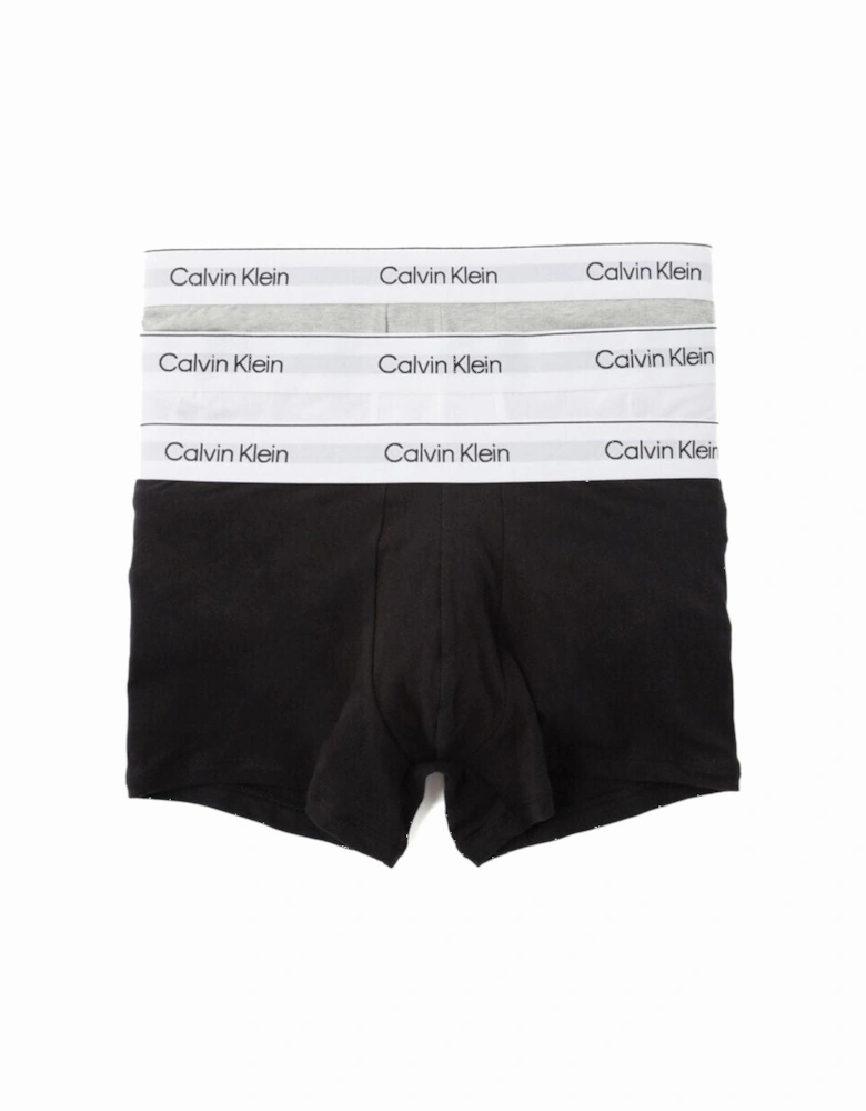 3-Pack Modern Cotton Boxer Trunks, Black/White/Grey