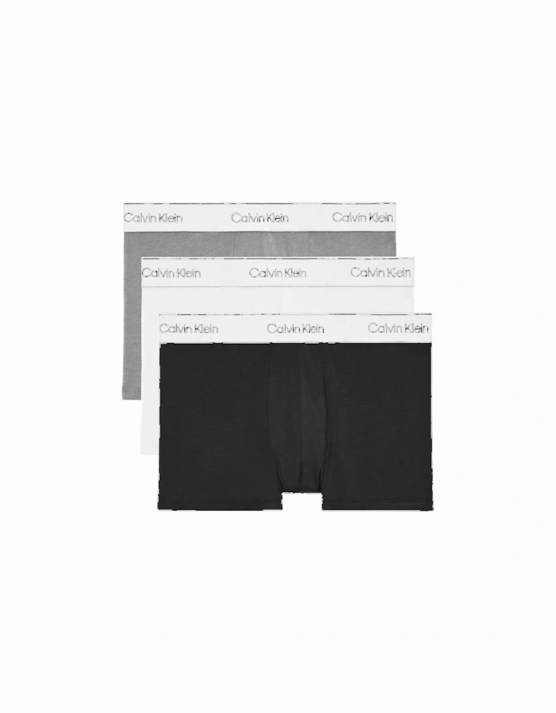 3-Pack Modern Cotton Boxer Trunks, Black/White/Grey