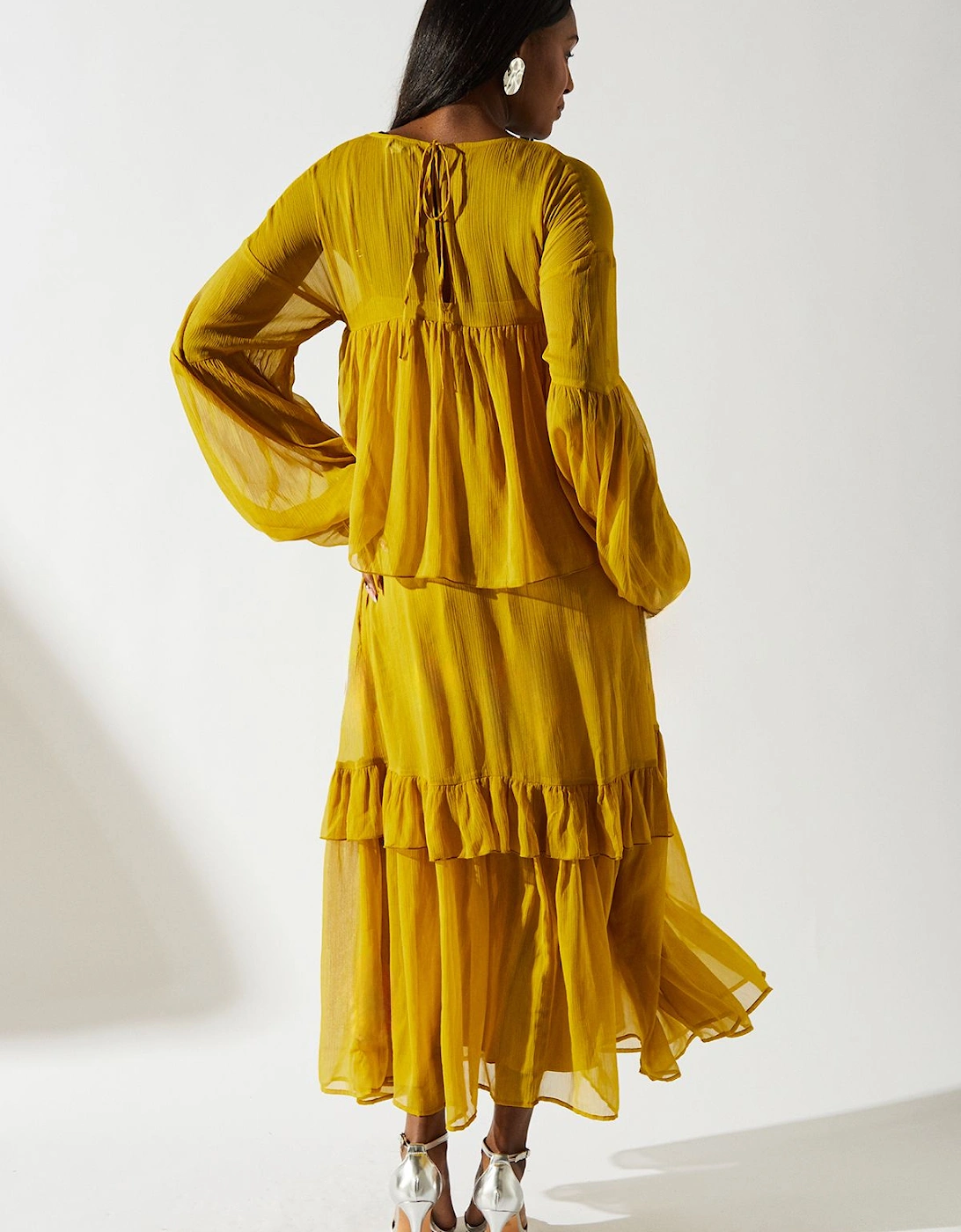 Trapeze Frill Chiffon Maxi Dress