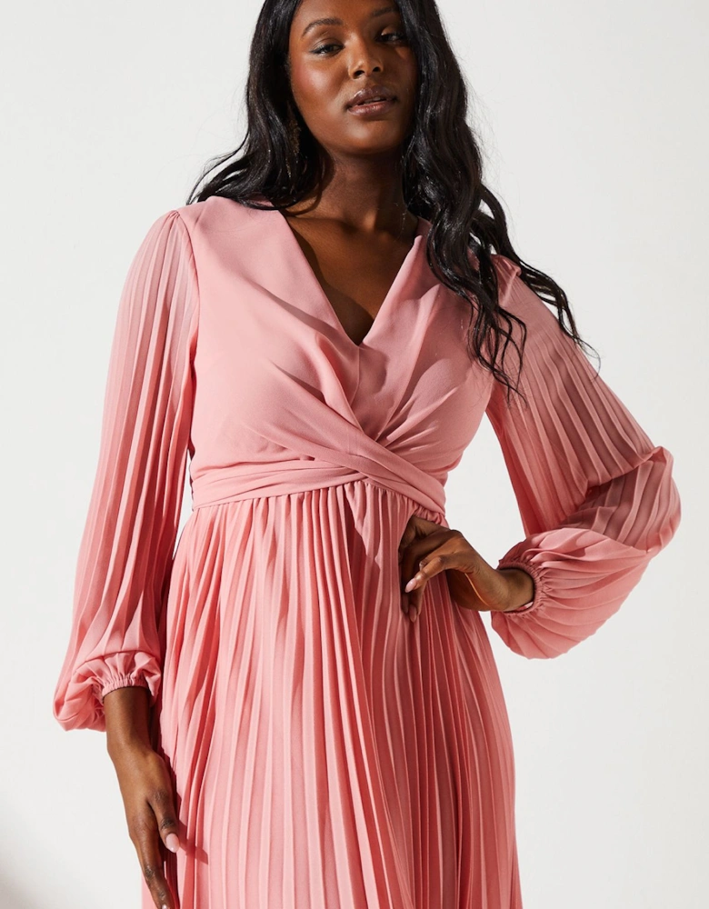 Pleated Wrap Front Dress