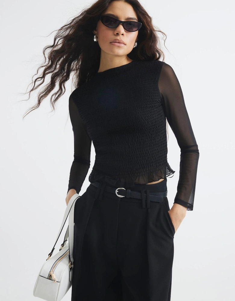 Mesh Shirred Top - Black