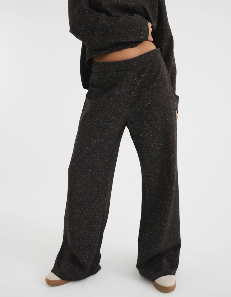 Wide Leg Lurex Crochet Trouser - Dark Brown