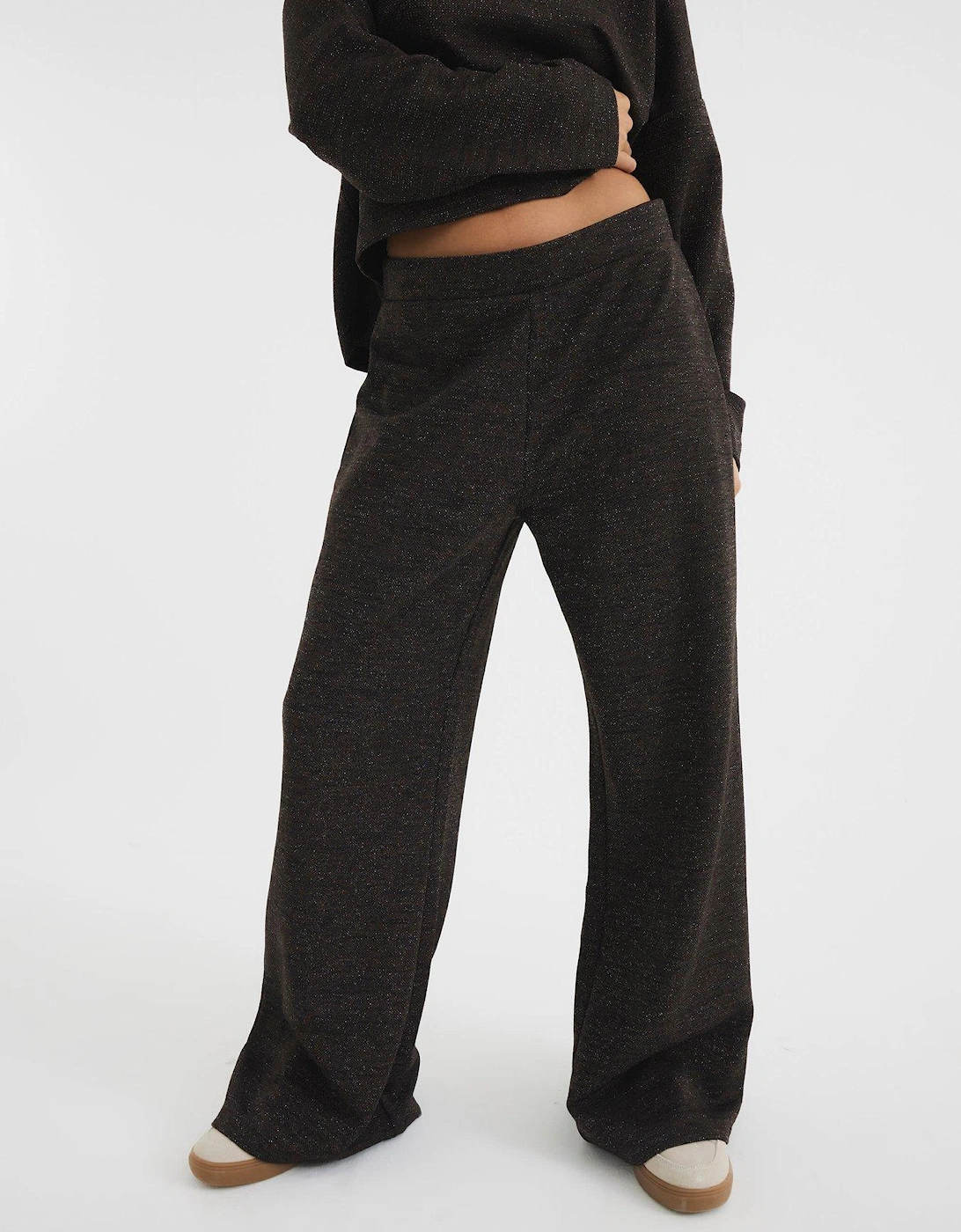 Wide Leg Lurex Crochet Trouser - Dark Brown, 5 of 4