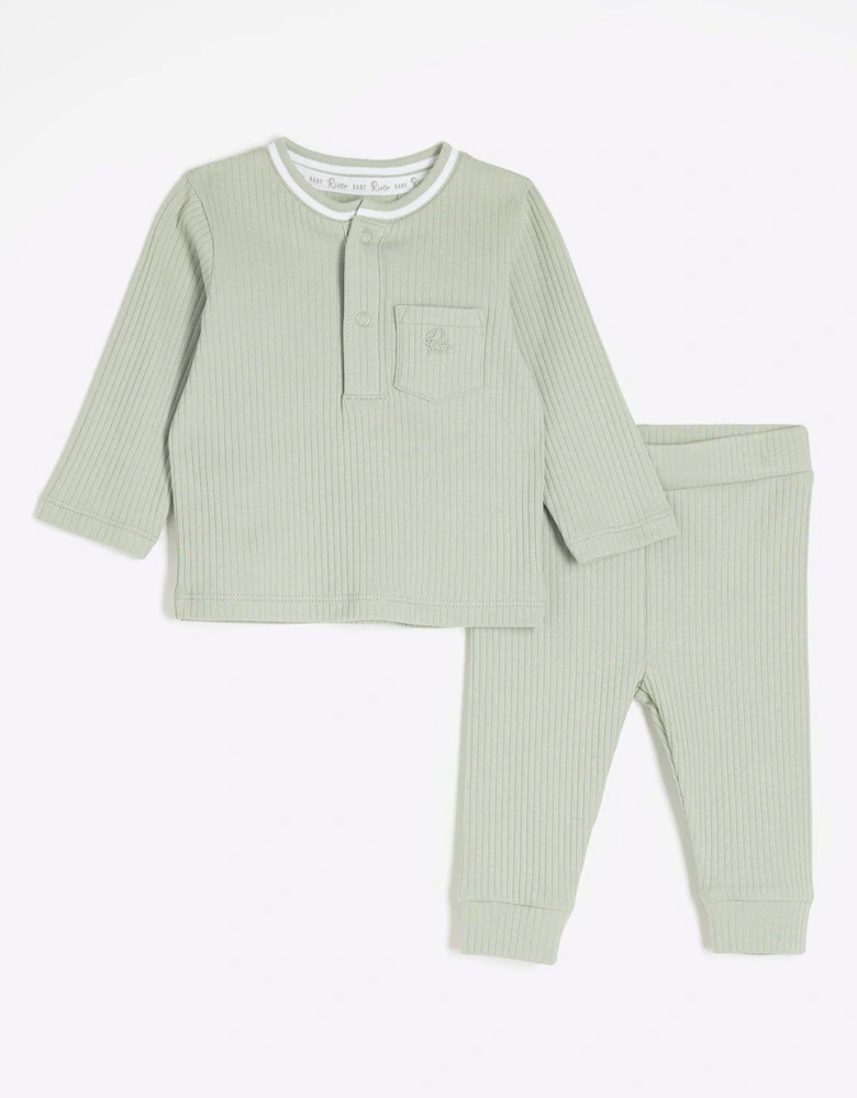 Baby Boys Tipped Rib Jumper Set - Khaki