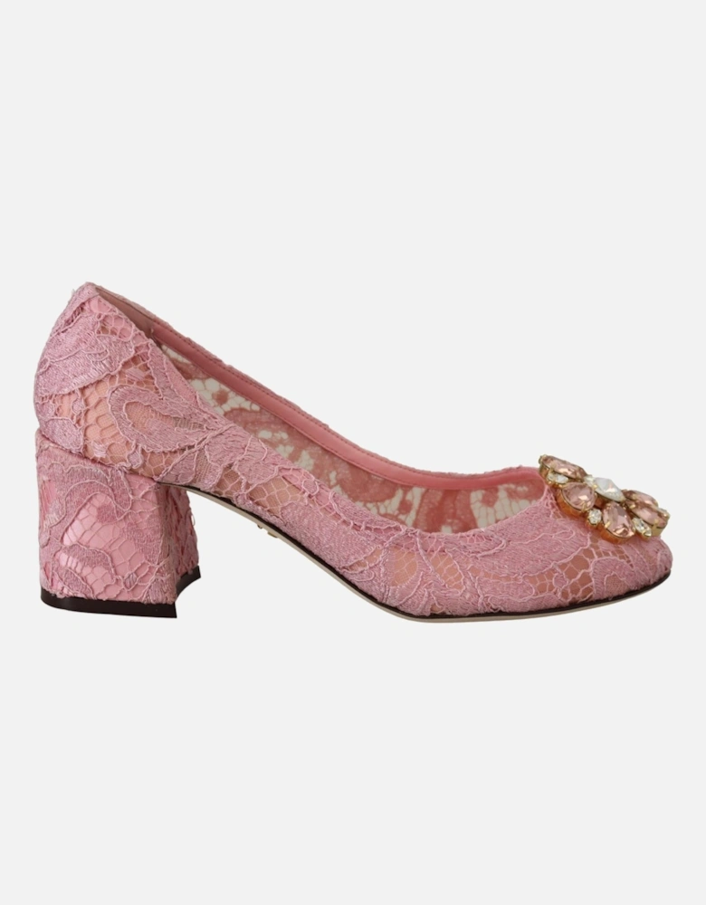 Lace Pumps Pink Crystal Heels Women