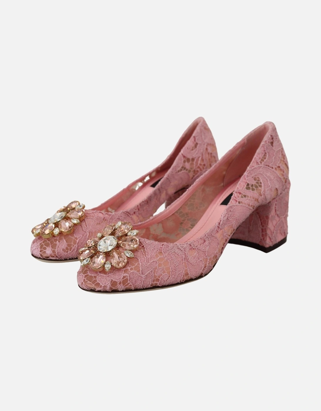 Lace Pumps Pink Crystal Heels Women