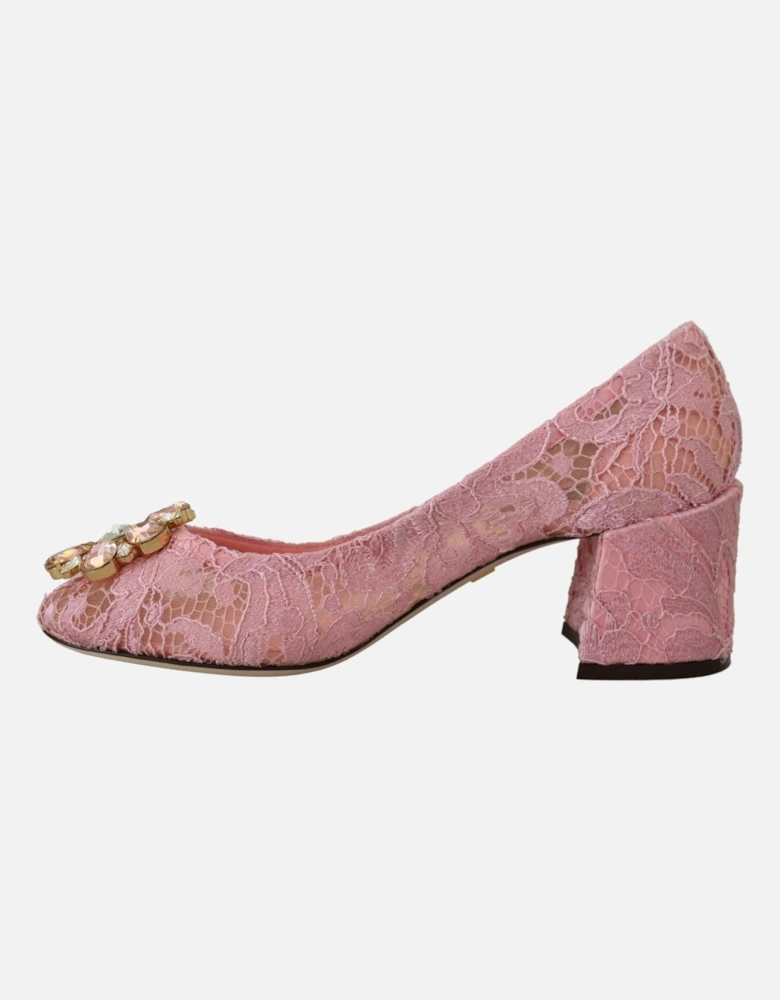 Lace Pumps Pink Crystal Heels Women