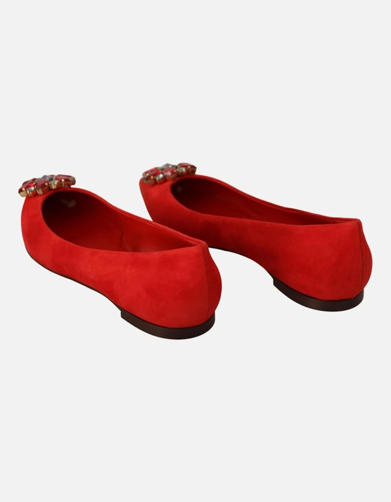 Embellished Crystal Suede Pointed Toe Loafers Women - Red Flats