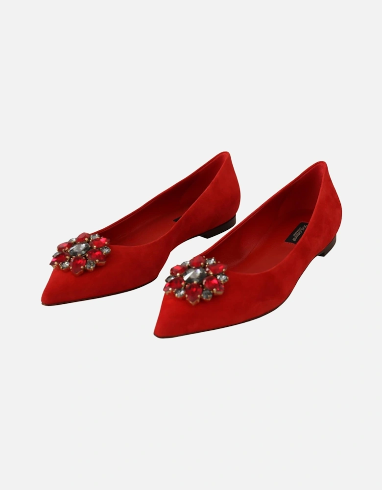 Embellished Crystal Suede Pointed Toe Loafers Women - Red Flats