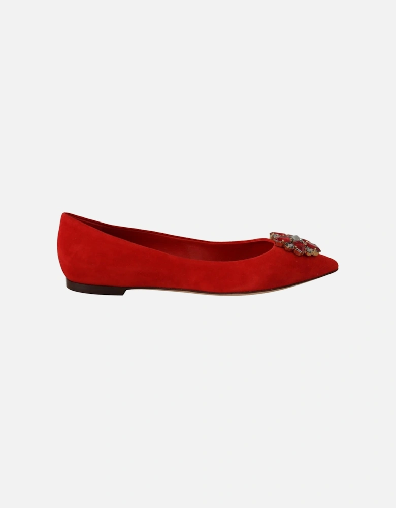 Embellished Crystal Suede Pointed Toe Loafers Women - Red Flats