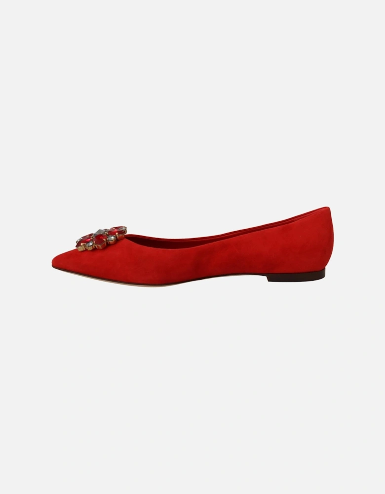 Embellished Crystal Suede Pointed Toe Loafers Women - Red Flats